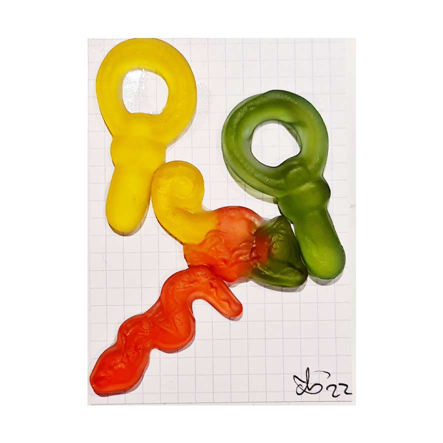 Kachel 1 Glueck Werkserie Kunst Konzeptkunst Conceptual Art Haribo Weingummi Objektkunst Skultpur Kollage